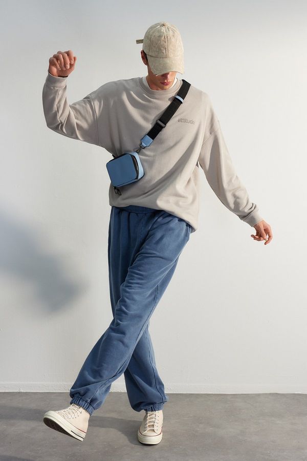 Trendyol Trendyol Indigo Limited Edition Oversize Wash Effect 100% Cotton Open Leg Sweatpants