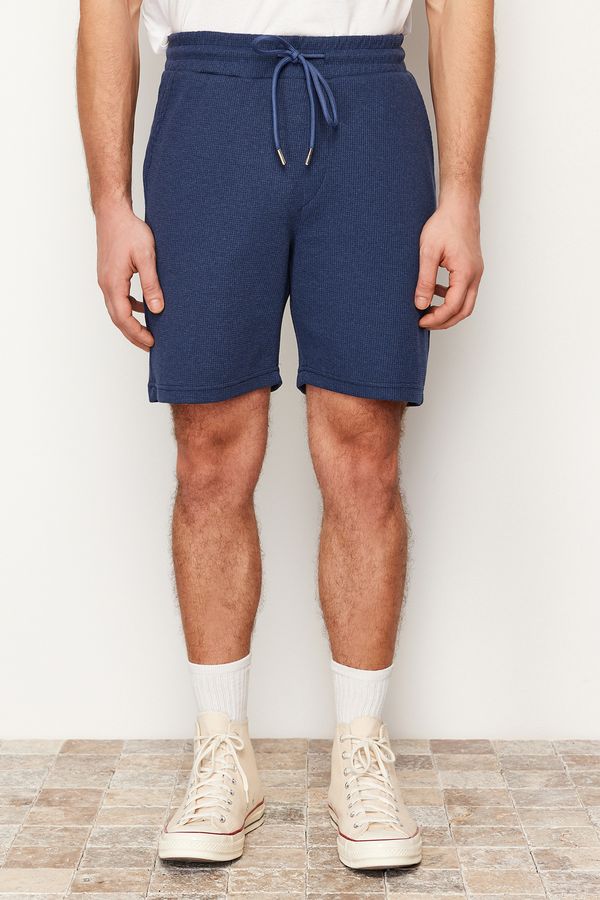 Trendyol Trendyol Indigo Slim/Narrow Cut Textured Waffle Rubber Waisted Corded Shorts