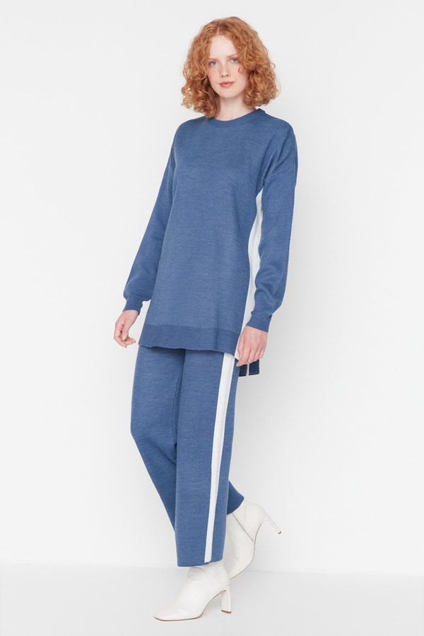 Trendyol Trendyol Indigo Stripe Detailed Sweater-Pants Knitwear Set
