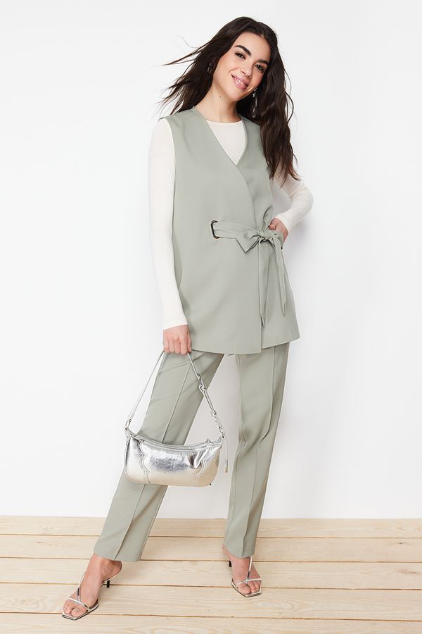 Trendyol Trendyol Khaki Accessory Detailed Woven Fabric Vest Trousers Bottom Top Set
