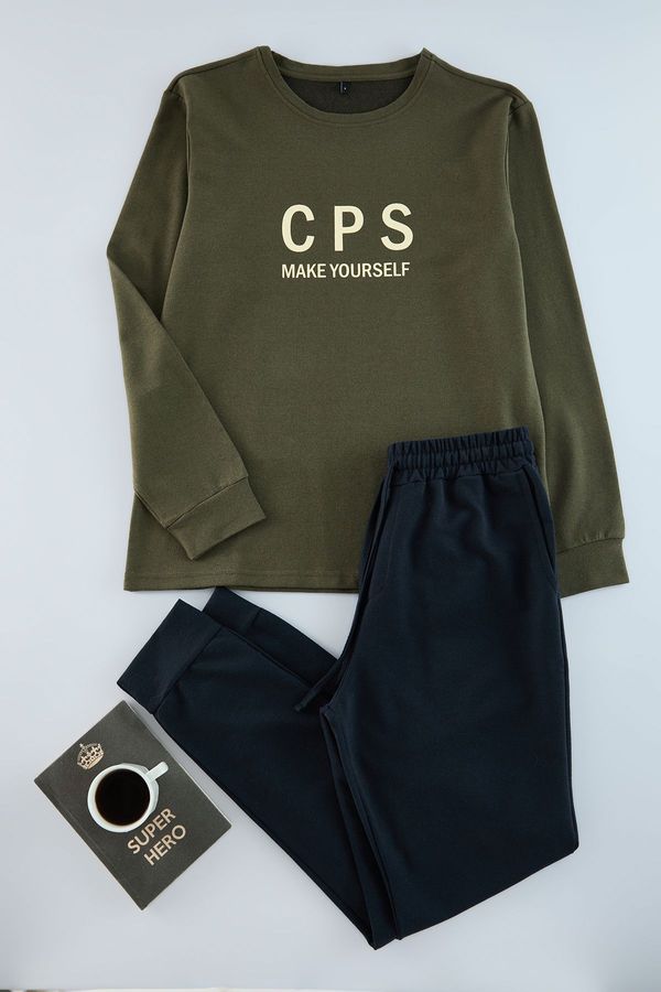 Trendyol Trendyol Khaki Men's Regular Fit Printed Knitted Pajama Set