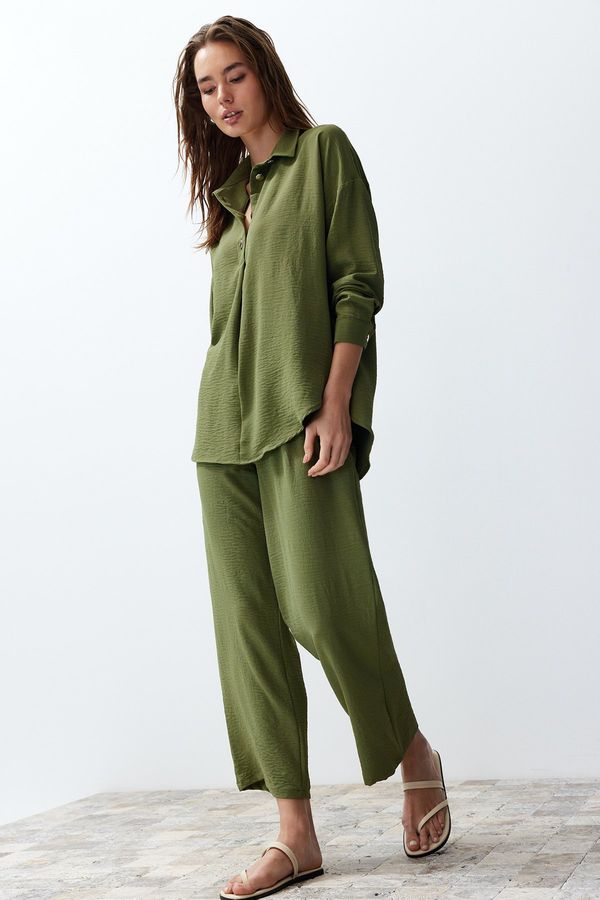 Trendyol Trendyol Khaki Woven Buttoned Blouse-Pants Set