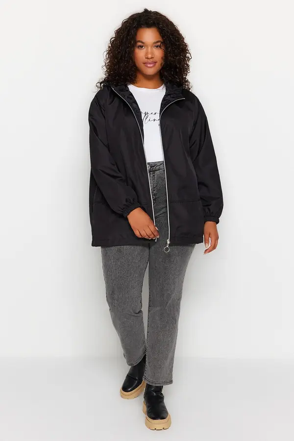 Trendyol Trendyol krivulja crna široka kapuljača vodoodbojna dlaka