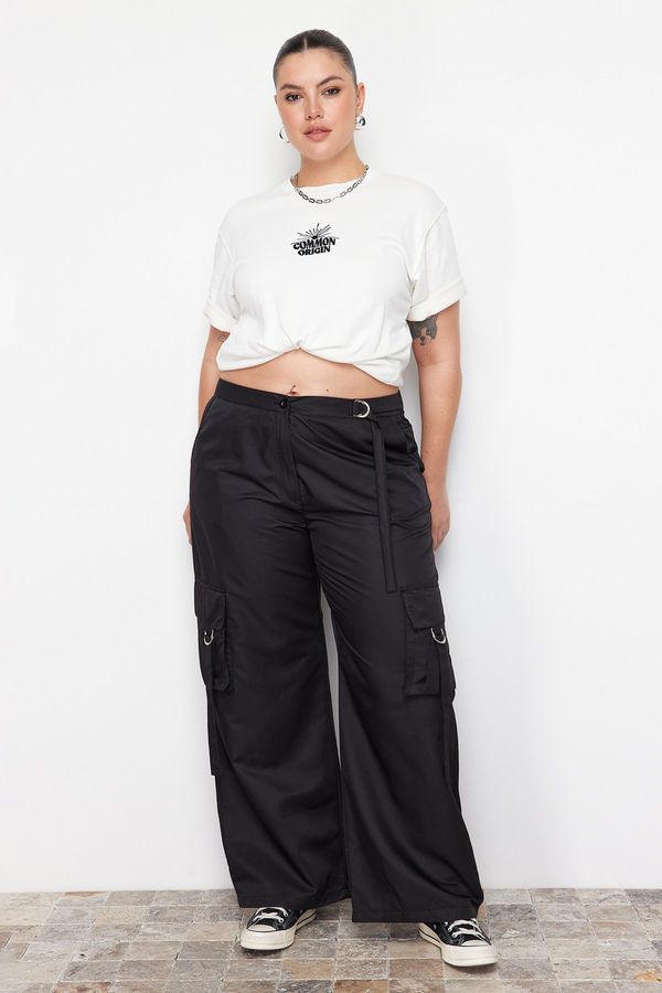 Trendyol Trendyol krivulja crne široke noge padobran tkane hlače