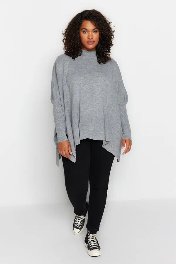 Trendyol Trendyol krivulja siva Melange detalj pletenina džemper