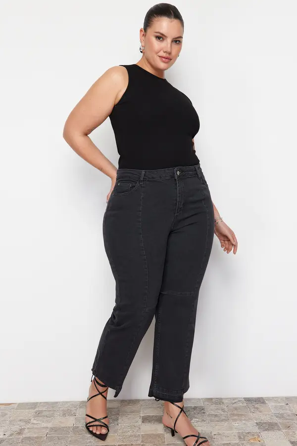 Trendyol Trendyol krivulja sivi visoki struk dodatne značajke nisu dostupne ravne plus size traperice