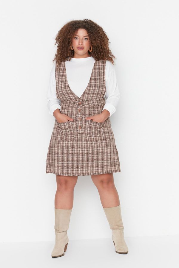 Trendyol Trendyol krivulja smeđa tkana gilet haljina s uzorkom