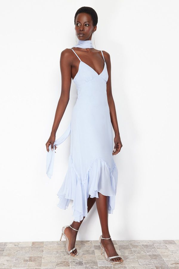 Trendyol Trendyol Light Blue A-Line Ruffle Woven Midi Dress