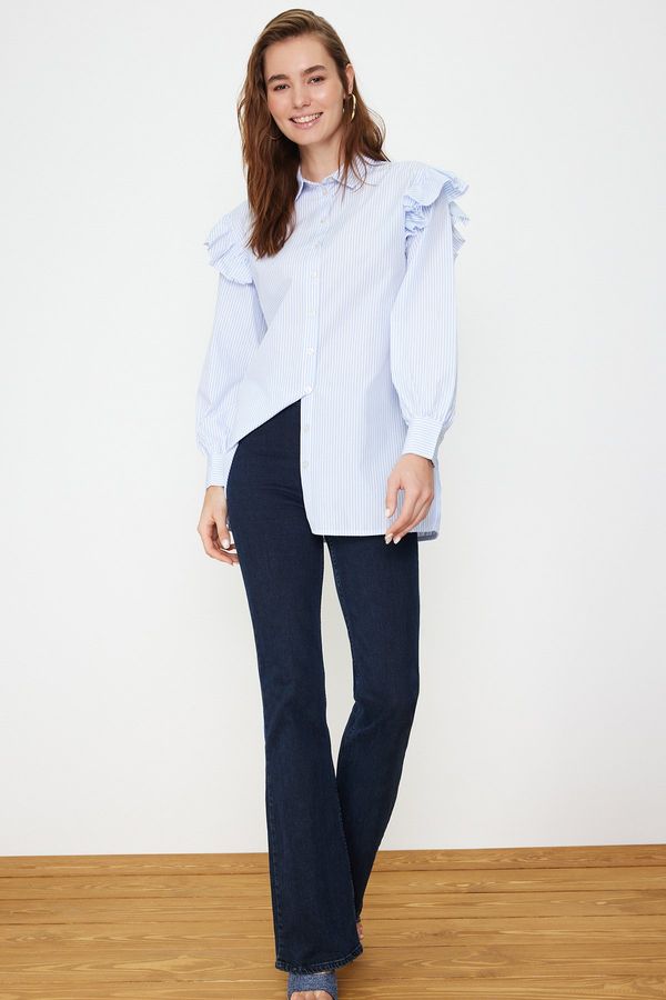 Trendyol Trendyol Light Blue Striped Cotton Woven Shirt