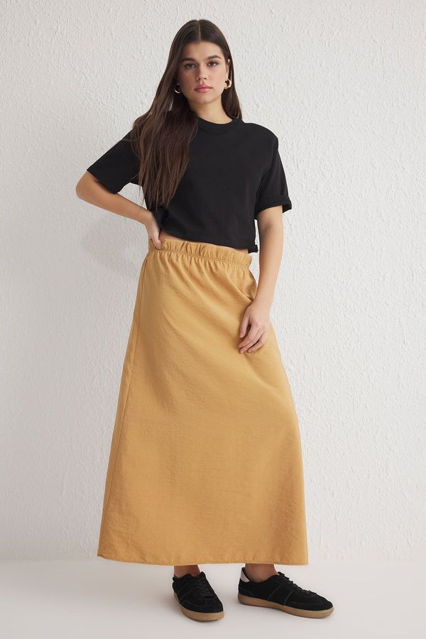 Trendyol Trendyol Light Brown Modal Midi Length Flared Skirt