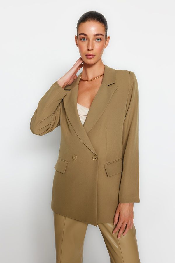 Trendyol Trendyol Light Khaki Regular Lined Double Breasted Closure Woven Blazer Jacket