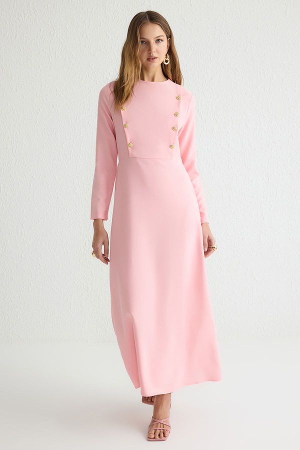 Trendyol Trendyol Light Pink Floral Buttoned Woven Fabric Dress