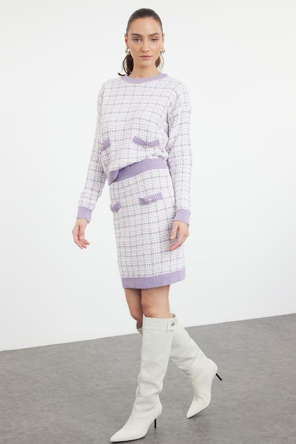 Trendyol Trendyol Lilac Tweed Look Skirted Glitter Knitwear Bottom-Top Set