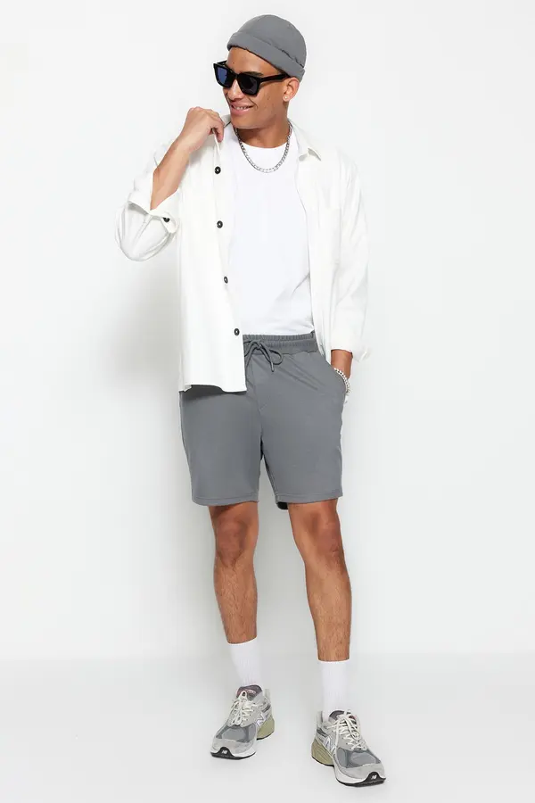 Trendyol Trendyol Limited Edition Basic Anthracite Regular Cut Lace-Up Shorts