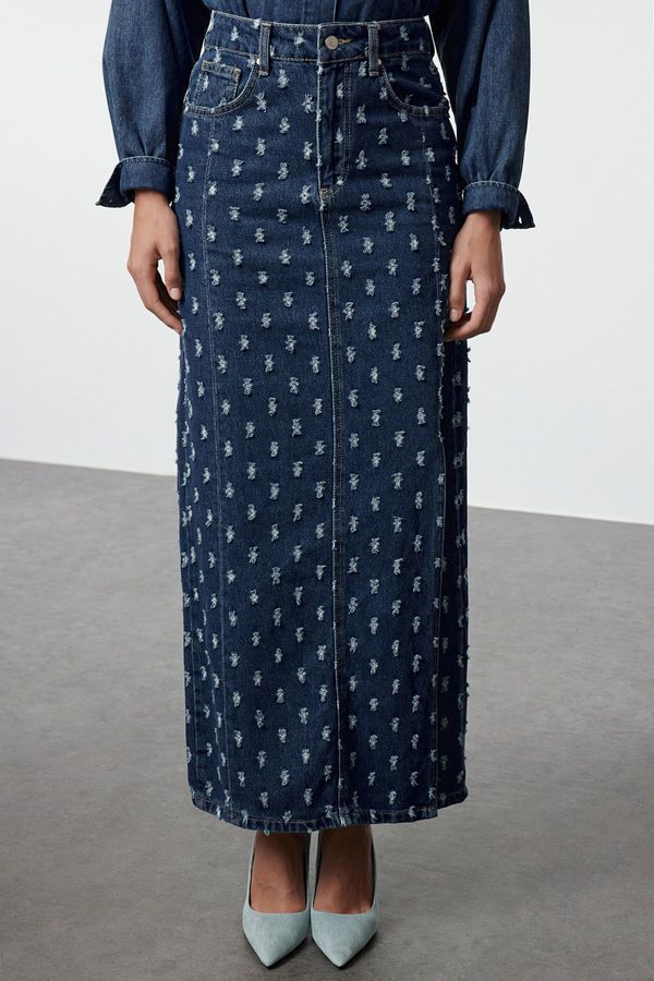 Trendyol Trendyol Limited Edition Blue Textured Fabric Maxi Denim Skirt