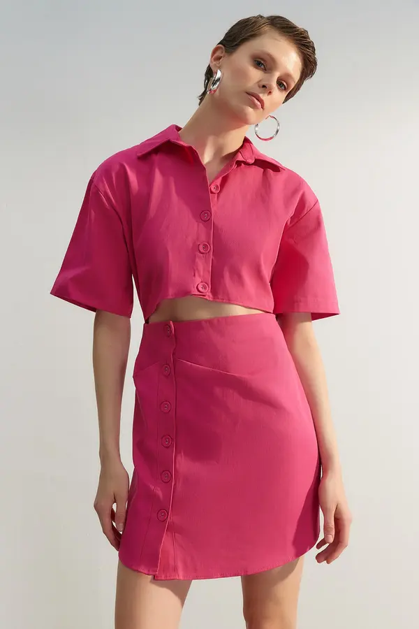 Trendyol Trendyol Limited Edition Fuchsia košulja mini tkana tkana haljina