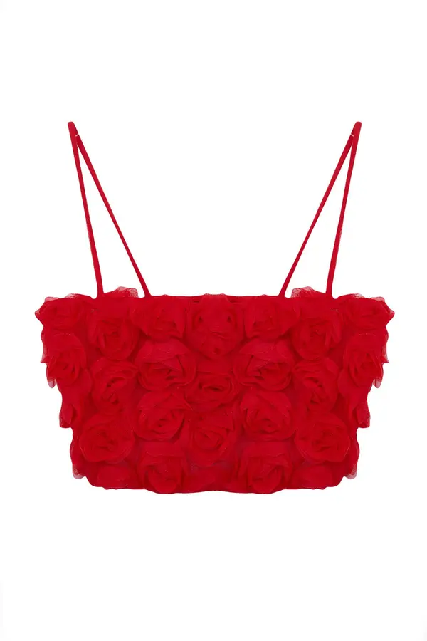 Trendyol Trendyol Limited Edition Red 3D Floral Crop Bustier