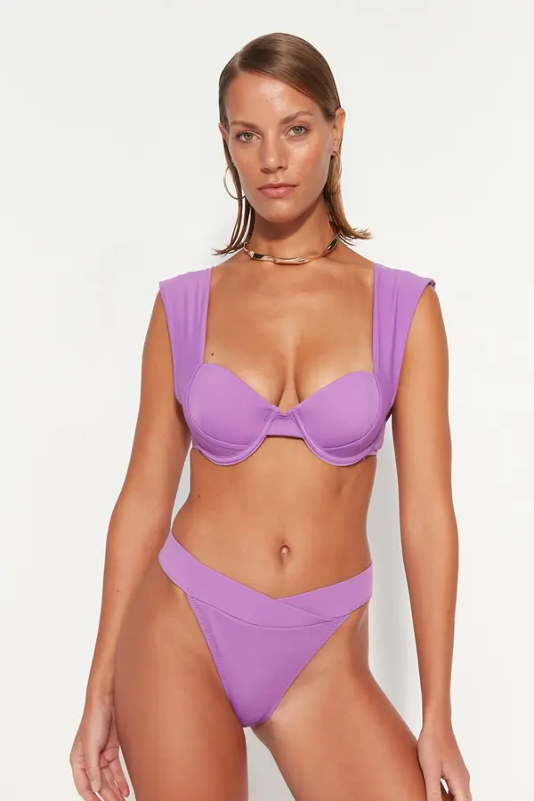Trendyol Trendyol ljubičasti V-cut visoki struk visoki donji dio bikinija s visokim nogavicama
