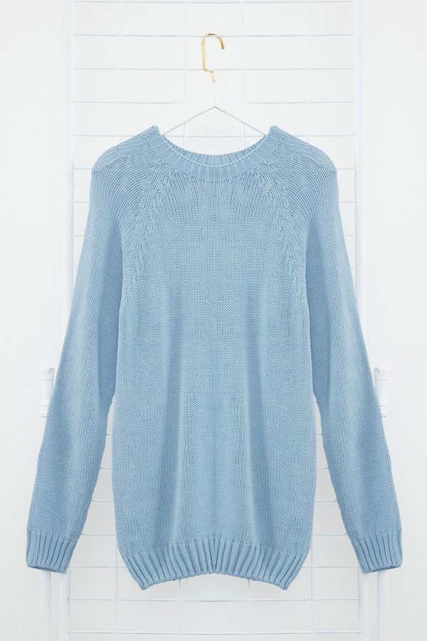 Trendyol Trendyol Men's Blue Slim Fit Crew Neck Raglan Sleeve Seamless Basic Knitwear Sweater