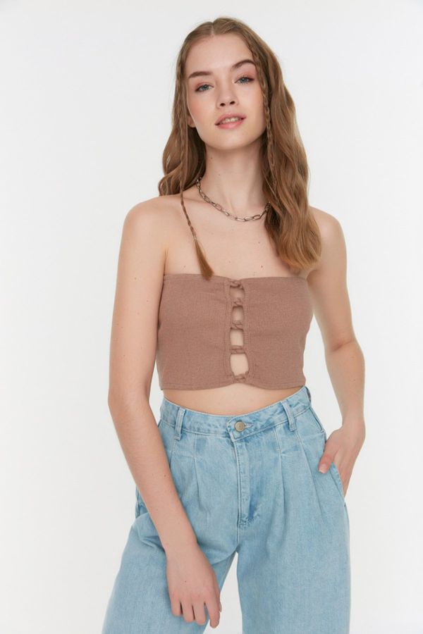 Trendyol Trendyol Mink Crop Corduroy Knitted Blouse
