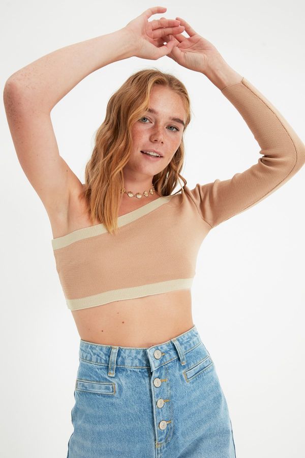 Trendyol Trendyol Mink Crop One Shoulder Knitwear Blouse