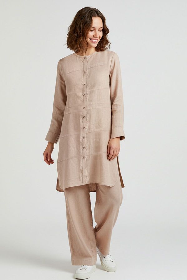 Trendyol Trendyol Mink Linen Look Buttoned Woven Upper-Lower Team