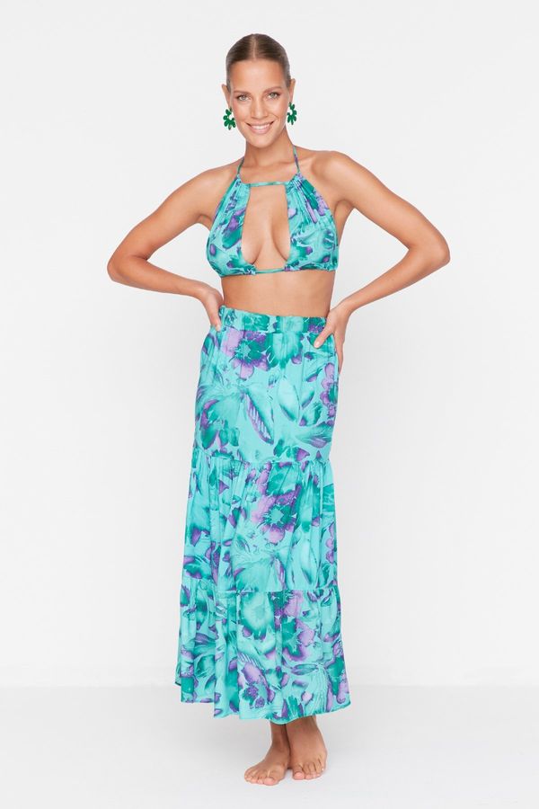 Trendyol Trendyol Mint Floral Pattern Beach Top-Top Team