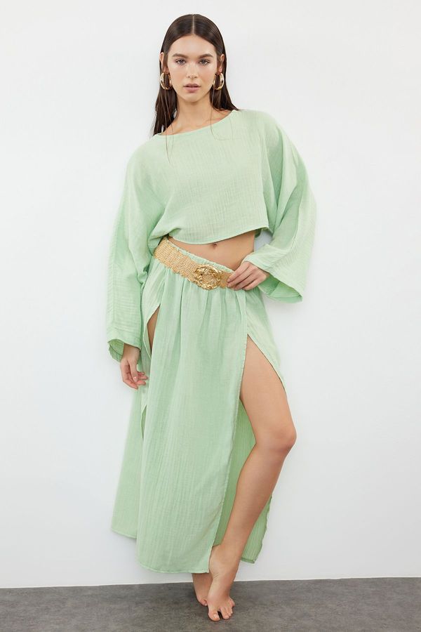 Trendyol Trendyol Mint Woven Slit Muslin Blouse Skirt Set