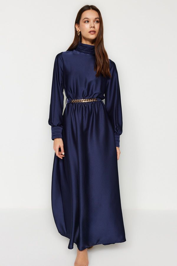 Trendyol Trendyol mornarski plavi ovratnik i manžeta ogrnuti detalj remenom tkana večernja haljina