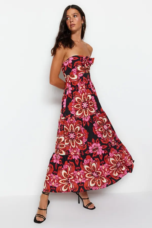 Trendyol Trendyol Multi Color Midi tkana leđa gipe detalj tkana haljina