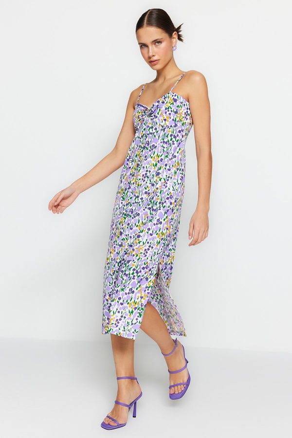 Trendyol Trendyol Multi Color Midi tkani prozor Detaljna tkana haljina