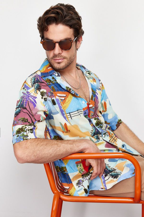 Trendyol Trendyol Multi Color Oversize Fit 100% Viscose Printed Short Sleeve Flowy Summer Shirt