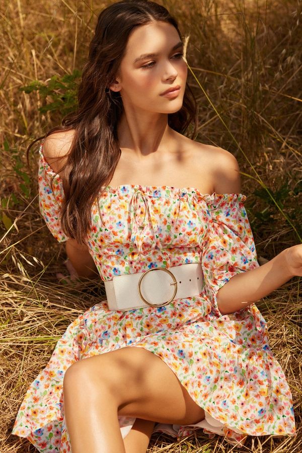 Trendyol Trendyol Multi Color struk Open Mini tkani frilly cvjetni uzorak tkana haljina