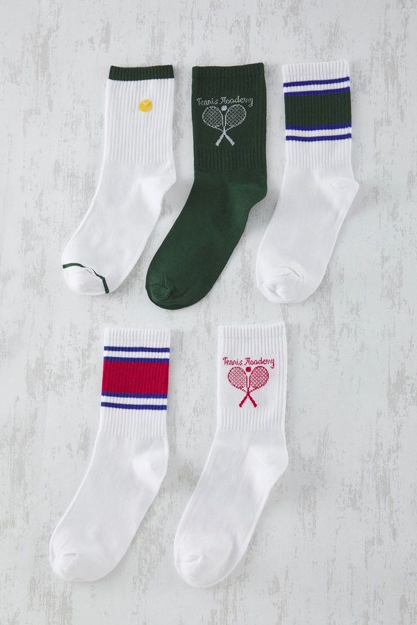 Trendyol Trendyol Multicolored Unisex 5 Pack College/Tennis/Medium Cotton Socks