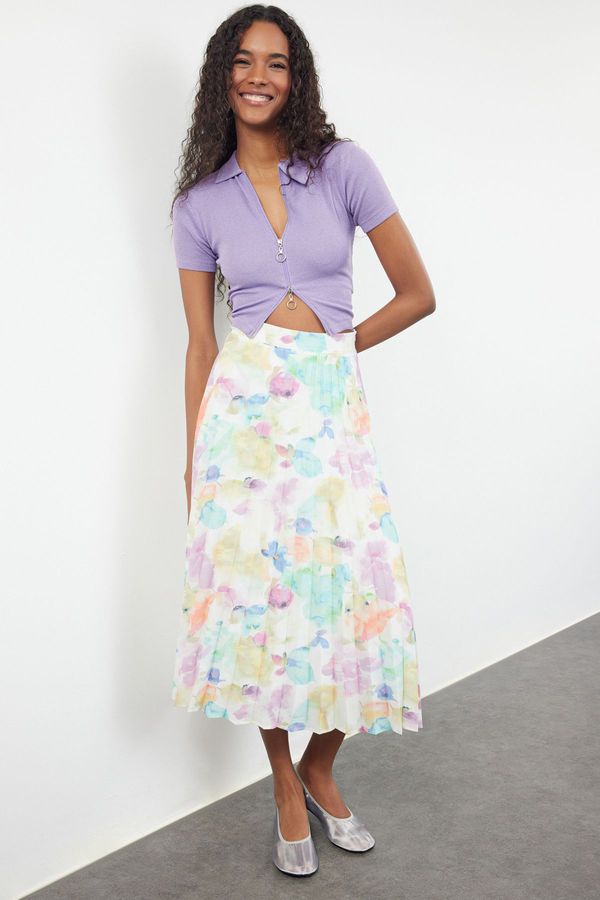 Trendyol Trendyol Multicolored Woven Rose Pattern Oversize Pleated Skirt