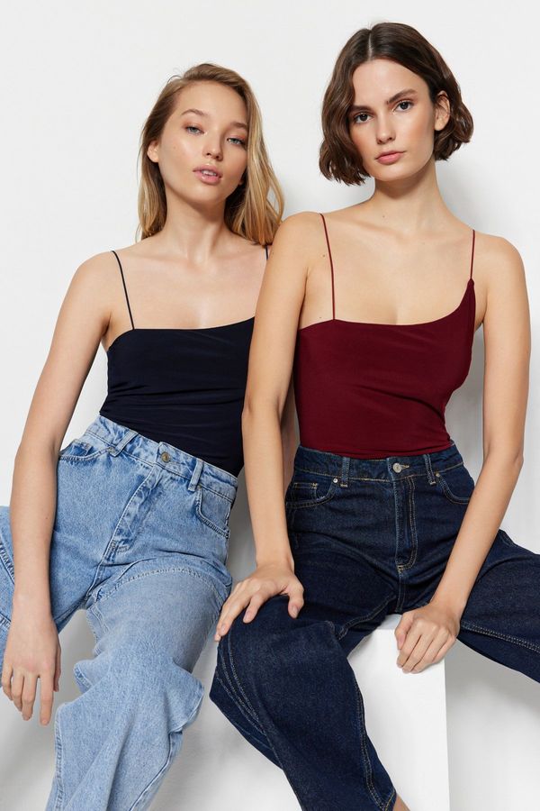 Trendyol Trendyol Navy Blue-Burgundy 2-Pack Fitted/Sleeping Flexible Knitted Body with Snap Snaps