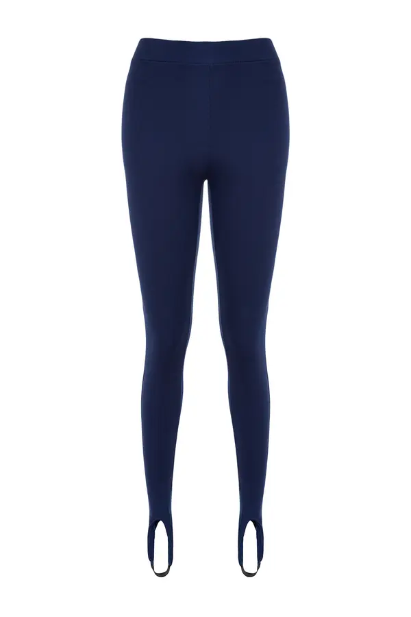 Trendyol Trendyol Navy Blue High Waist Fuzo Interlock pletene tajice
