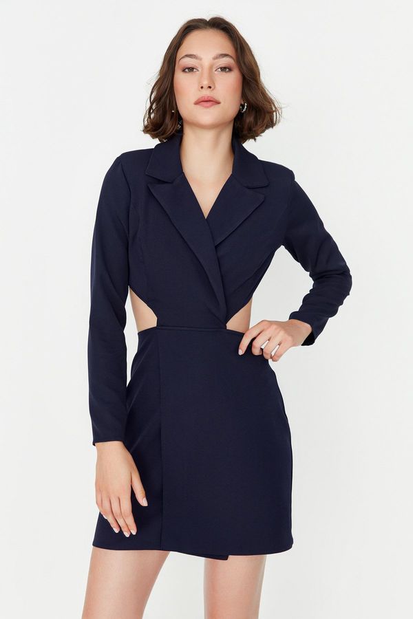 Trendyol Trendyol Navy Blue Mini tkana izrezana detaljna haljina od jakne