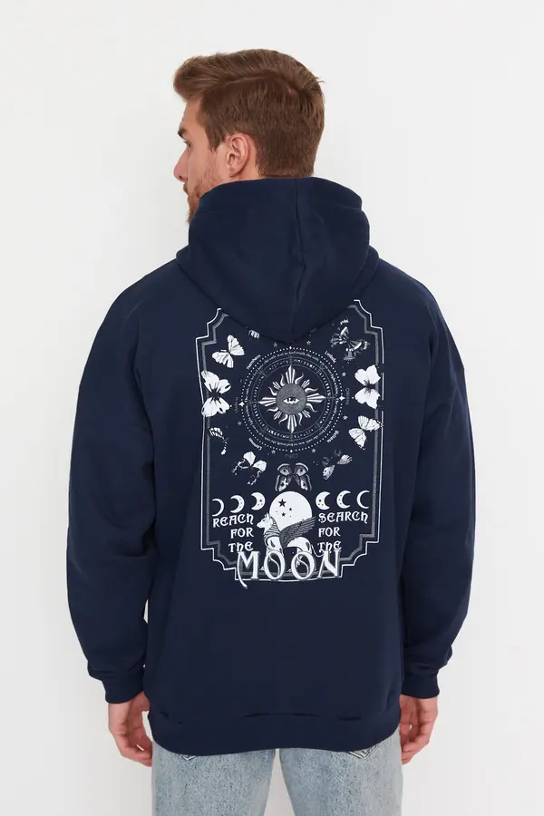 Trendyol Trendyol Navy Blue Oversize/Wide Cut Hooded Fleece Inside/Warm Sweatshirt