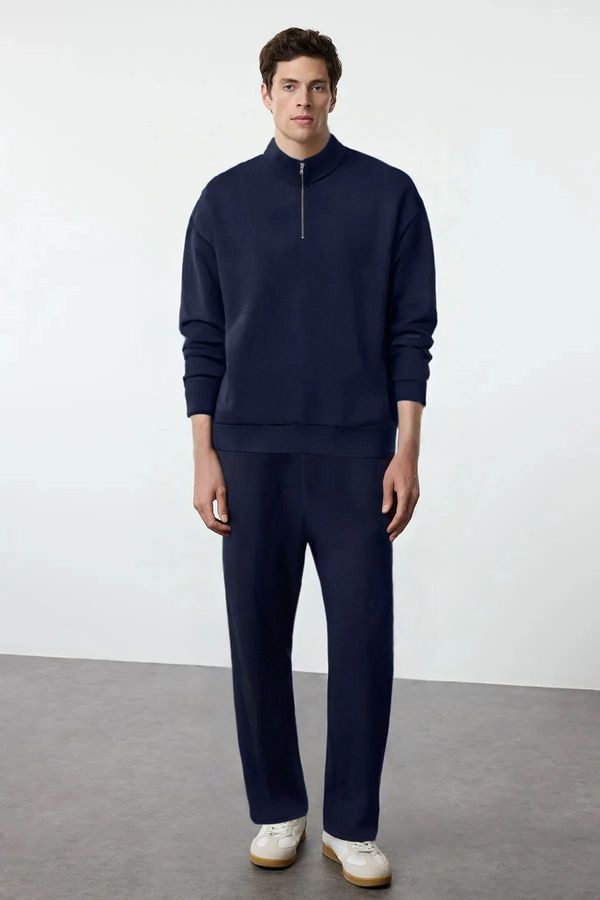 Trendyol Trendyol Navy Blue Oversize/Wide Cut Stand Collar Zippered Tracksuit