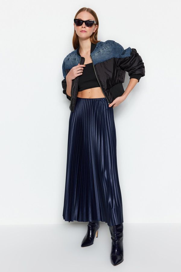 Trendyol Trendyol Navy Blue Pleated Maxi Knitted Skirt