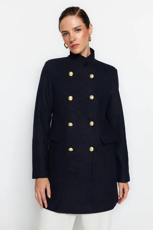 Trendyol Trendyol Navy Blue Premium zlatni gumb Detaljni kaput s pečatom