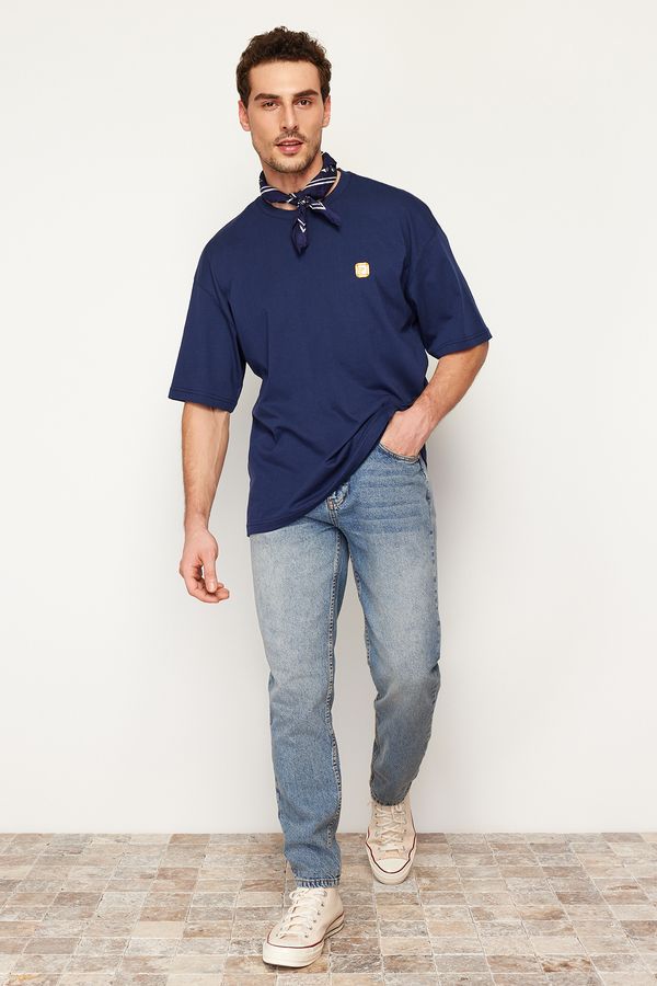 Trendyol Trendyol Navy Green Tinted Relax Fit Boyfriend Jeans Jeans