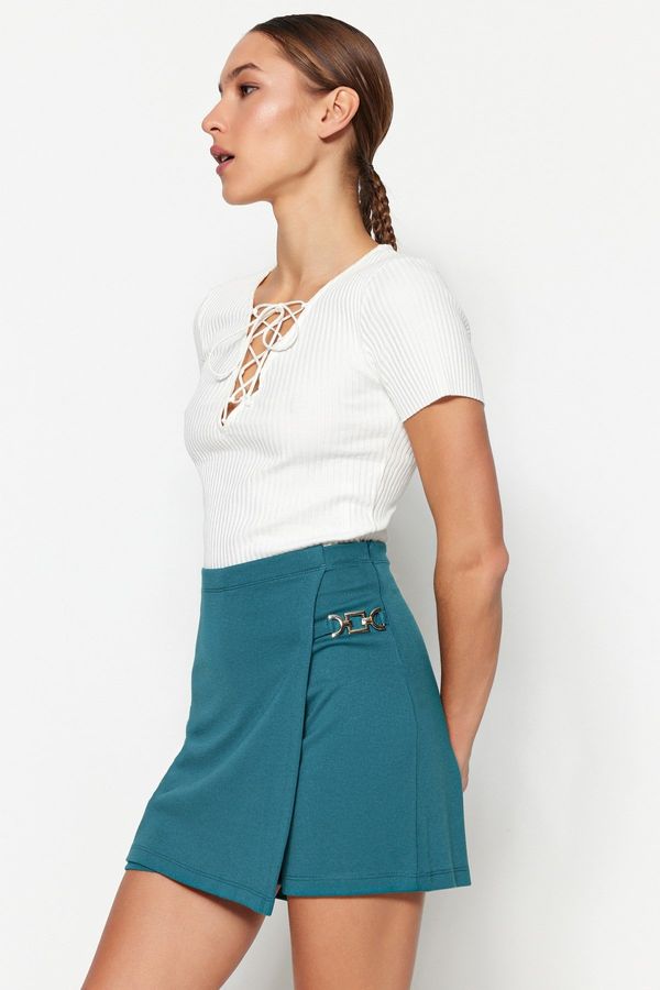 Trendyol Trendyol Oil High Waist Interlock Knitted Shorts Skirt With Metal Buckle