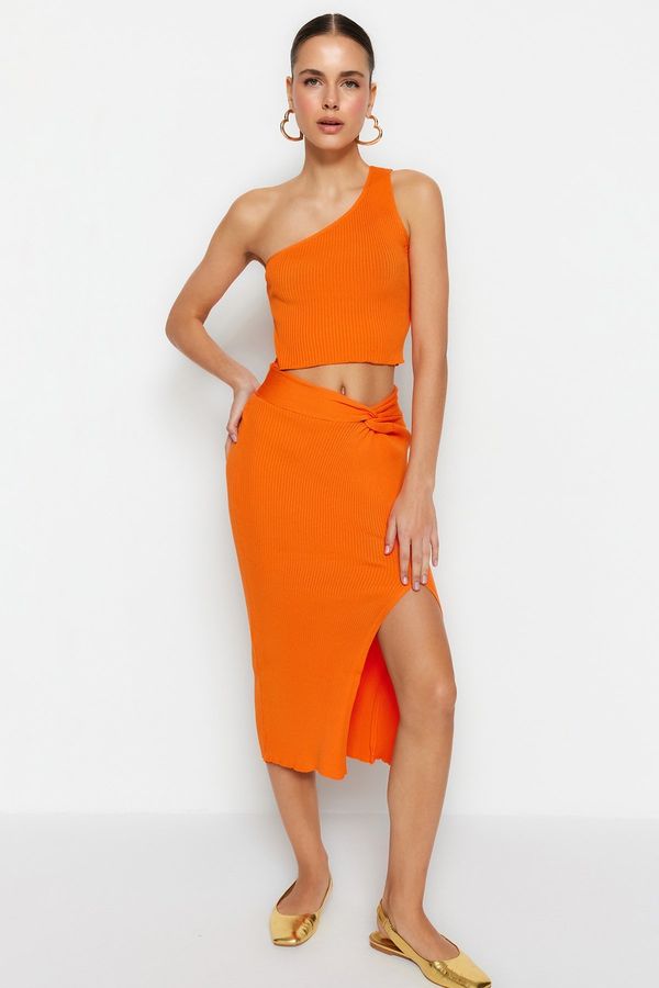 Trendyol Trendyol Orange Crop Knitwear Top and Bottom Set