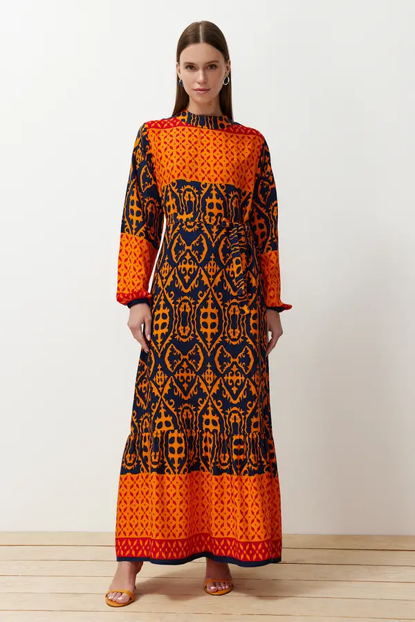 Trendyol Trendyol Orange Shawl Patterned Woven Dress