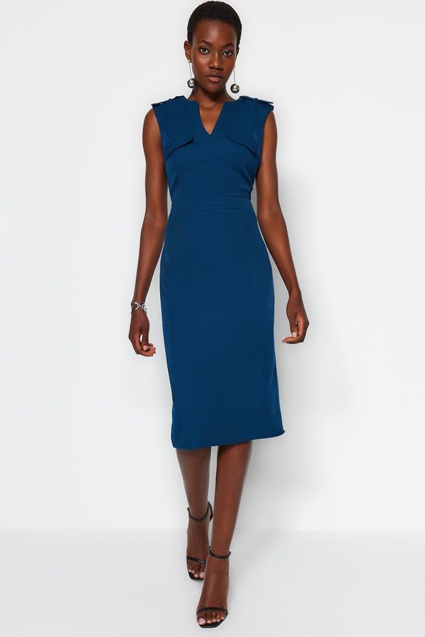 Trendyol Trendyol Petrol Džep Detaljna tkana haljina