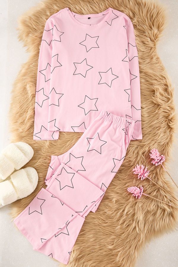 Trendyol Trendyol Pink 100% Cotton Star Knitted Pajama Set