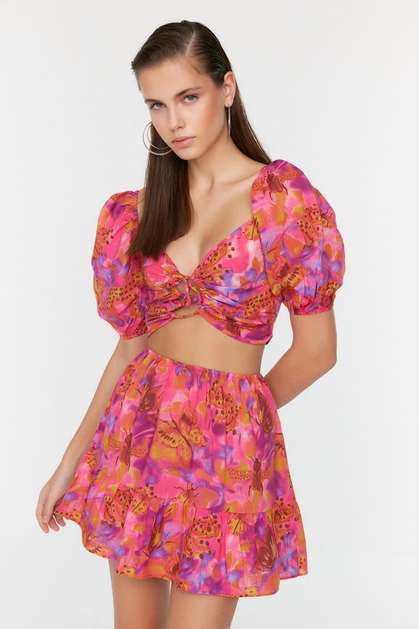 Trendyol Trendyol Pink Butterfly Print Beach Top-Top Set