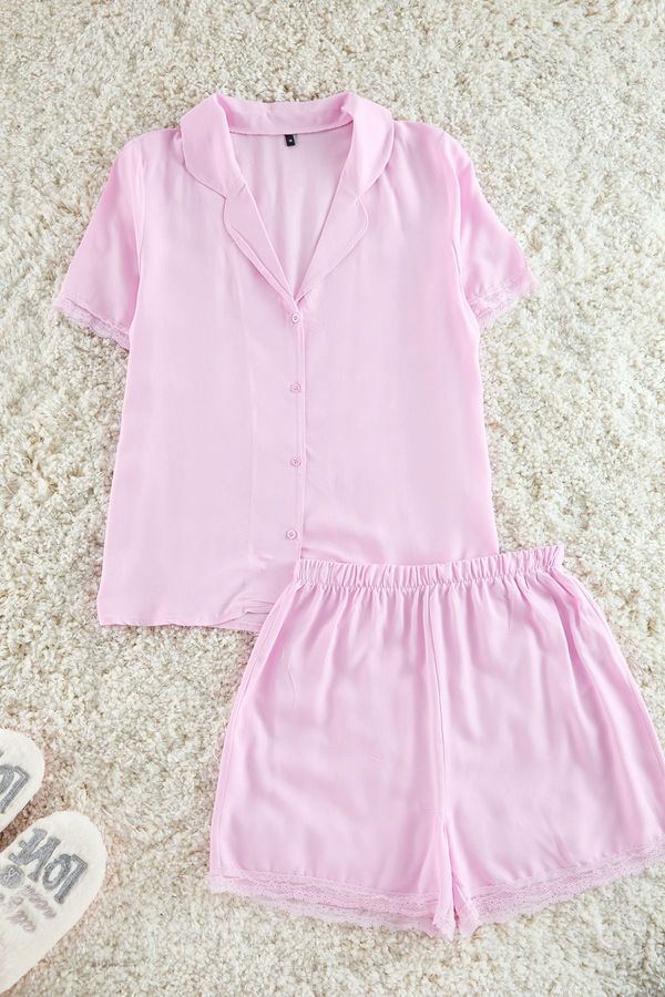 Trendyol Trendyol Pink Lace Detailed Viscose Woven Pajama Set